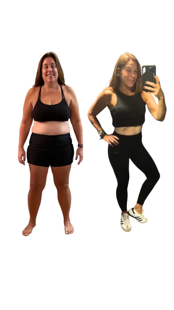 Woman weight loss transformation before and after.